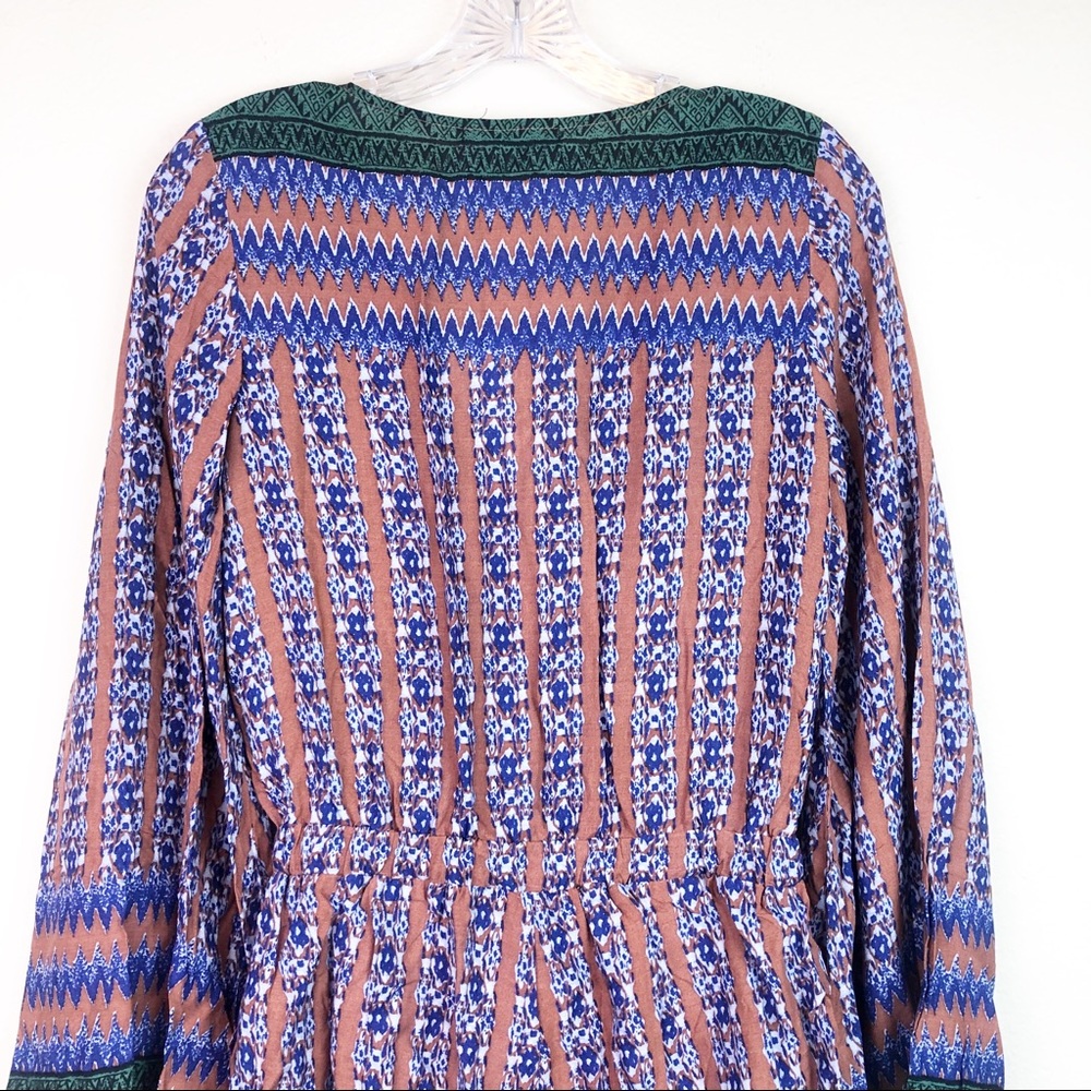 🔥3 for $30 Camel Blue & Green Peasant Boho Romper - Picture 5 of 8